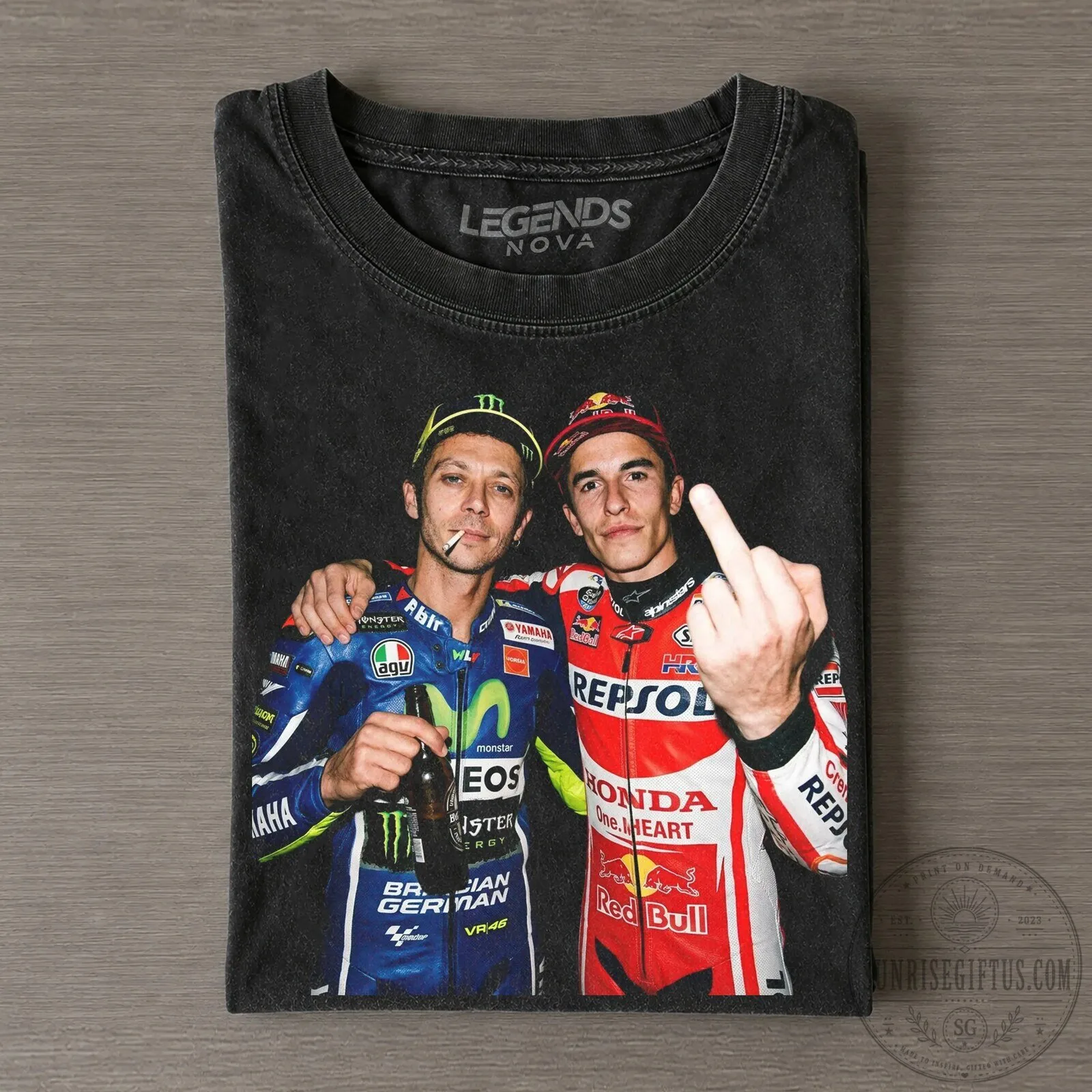 Black Tee celebrating MotoGP Legends Valentino Rossi & Marc Marquez 5 Black Tee celebrating MotoGP Legends Valentino Rossi & Marc Marquez