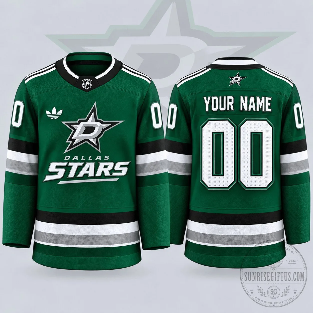 Dallas Stars National Hockey League Personalized Green and White Hockey Jersey