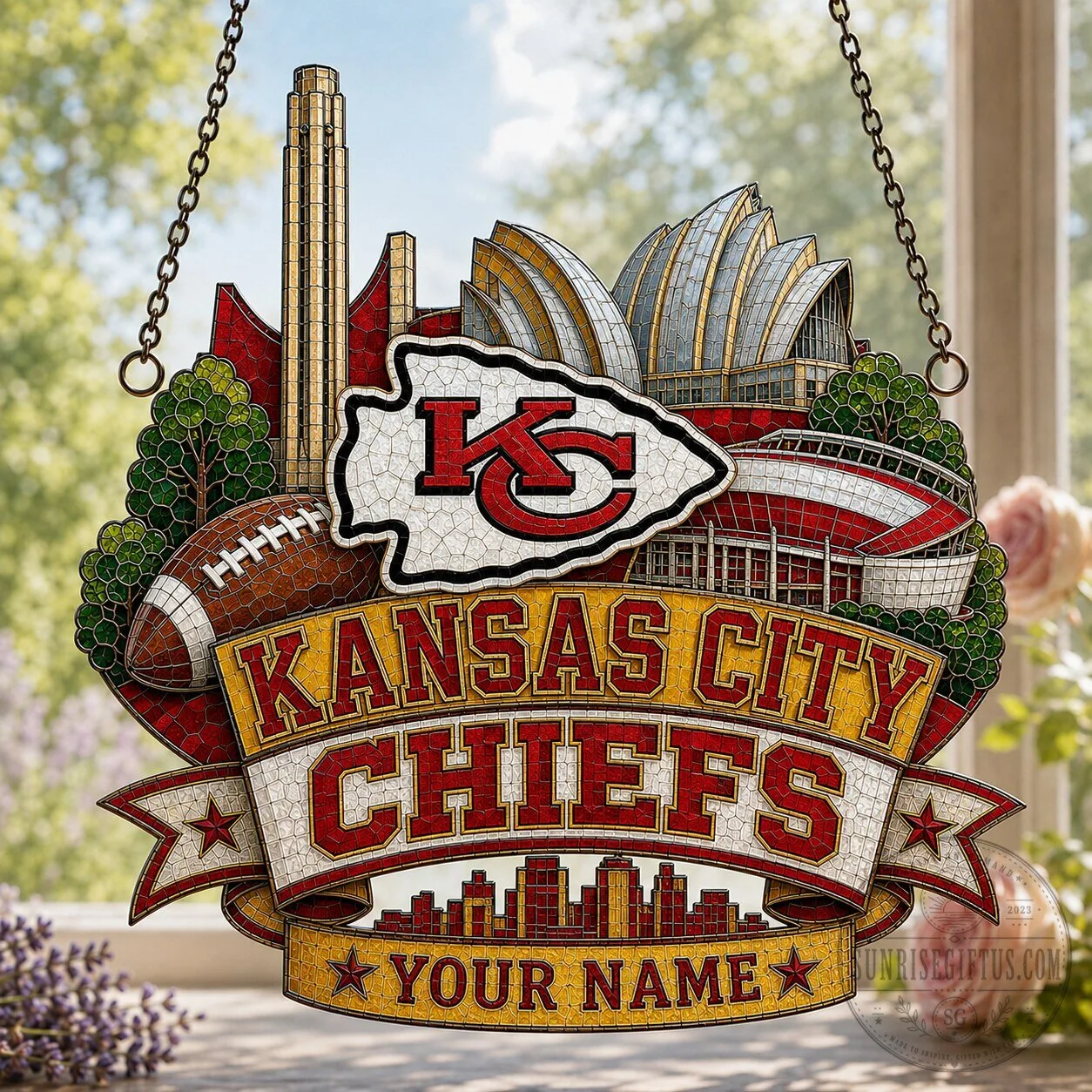 Kansas City Chiefs Personalized Stained Glass Window Suncatcher