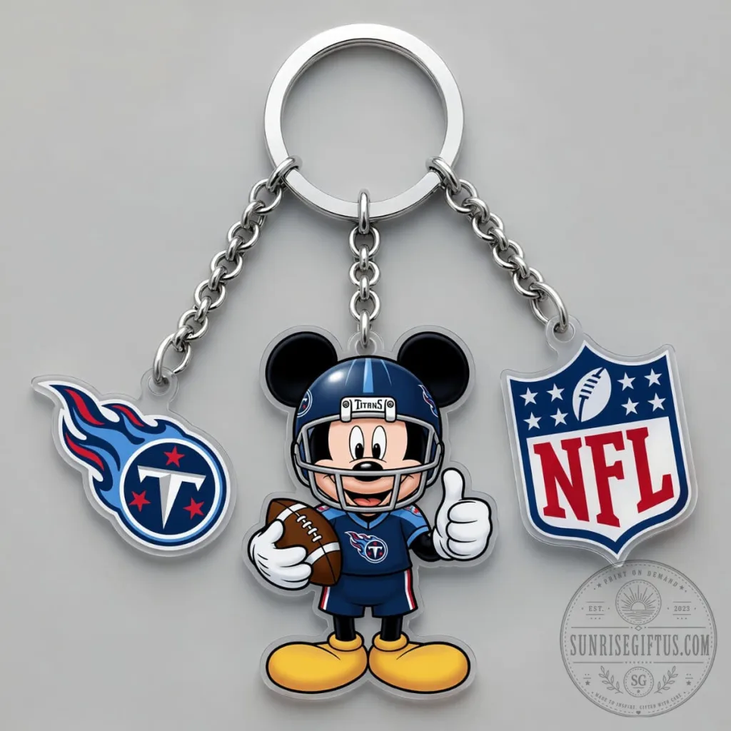 Tennessee Titans Mickey Mouse Football Player Triple Charm Keychain Tennessee Titans Mickey Mouse Football Player Triple Charm Keychain
