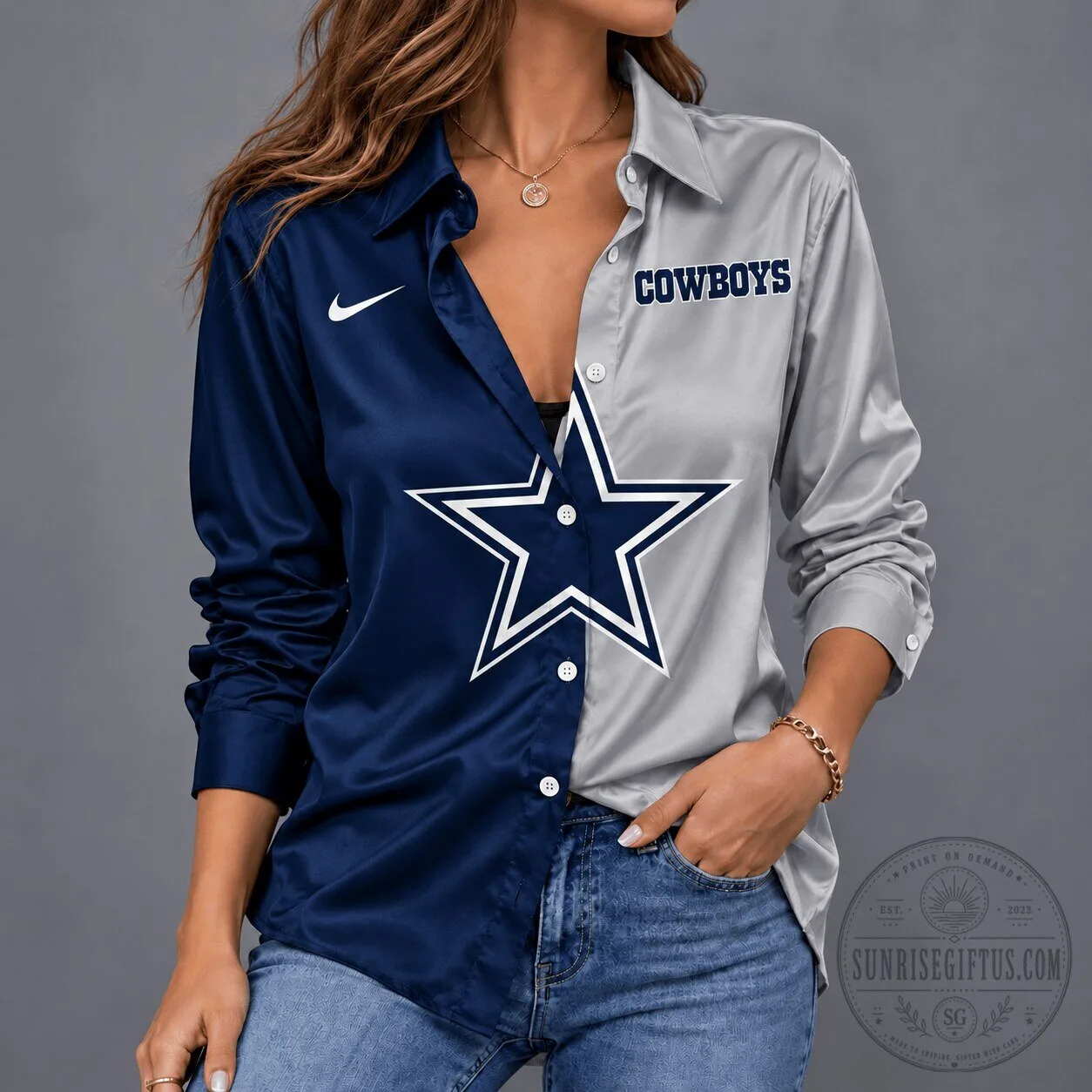 Dallas Cowboys NFL Team Spirit Satin Button-Up Long-Sleeve Shirt