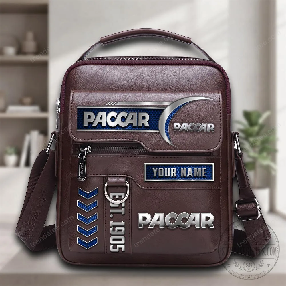 Paccar Personalized Trucking Company Logo Brown Leather Shoulder Bag