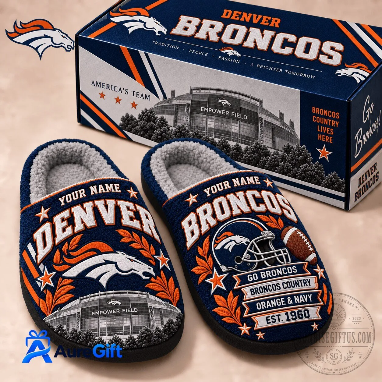 Denver Broncos Personalized Football Team Logo Stadium Slippers 1 Denver Broncos Personalized Football Team Logo Stadium Slippers