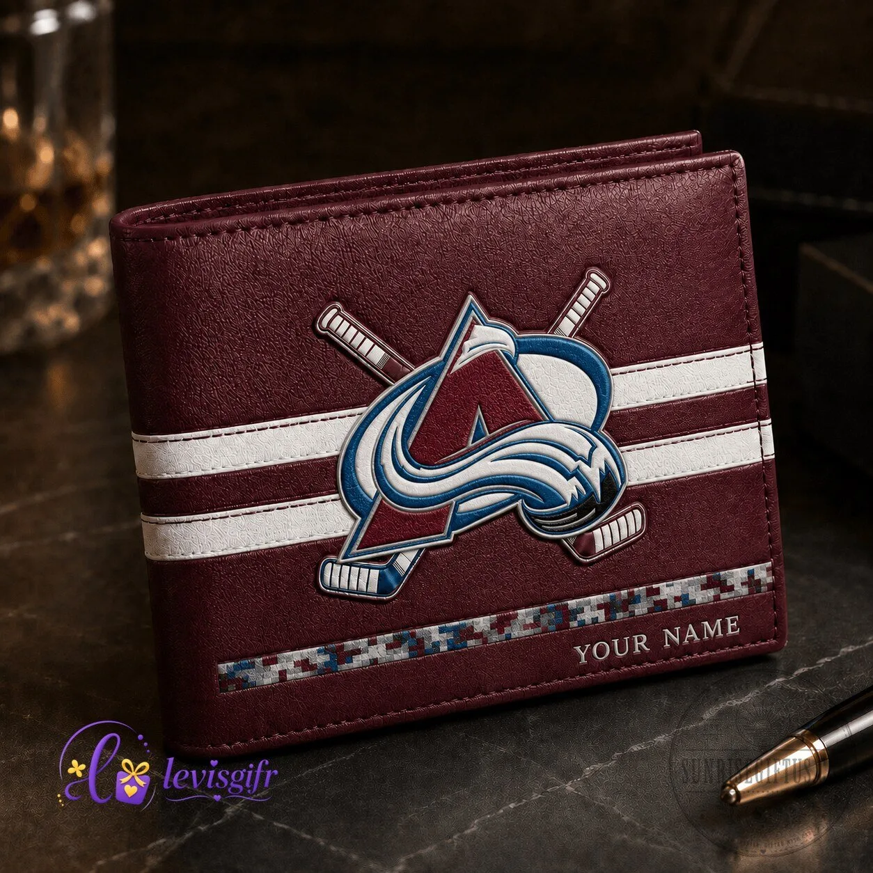 Colorado Avalanche Hockey Team Logo Personalized Leather Wallet