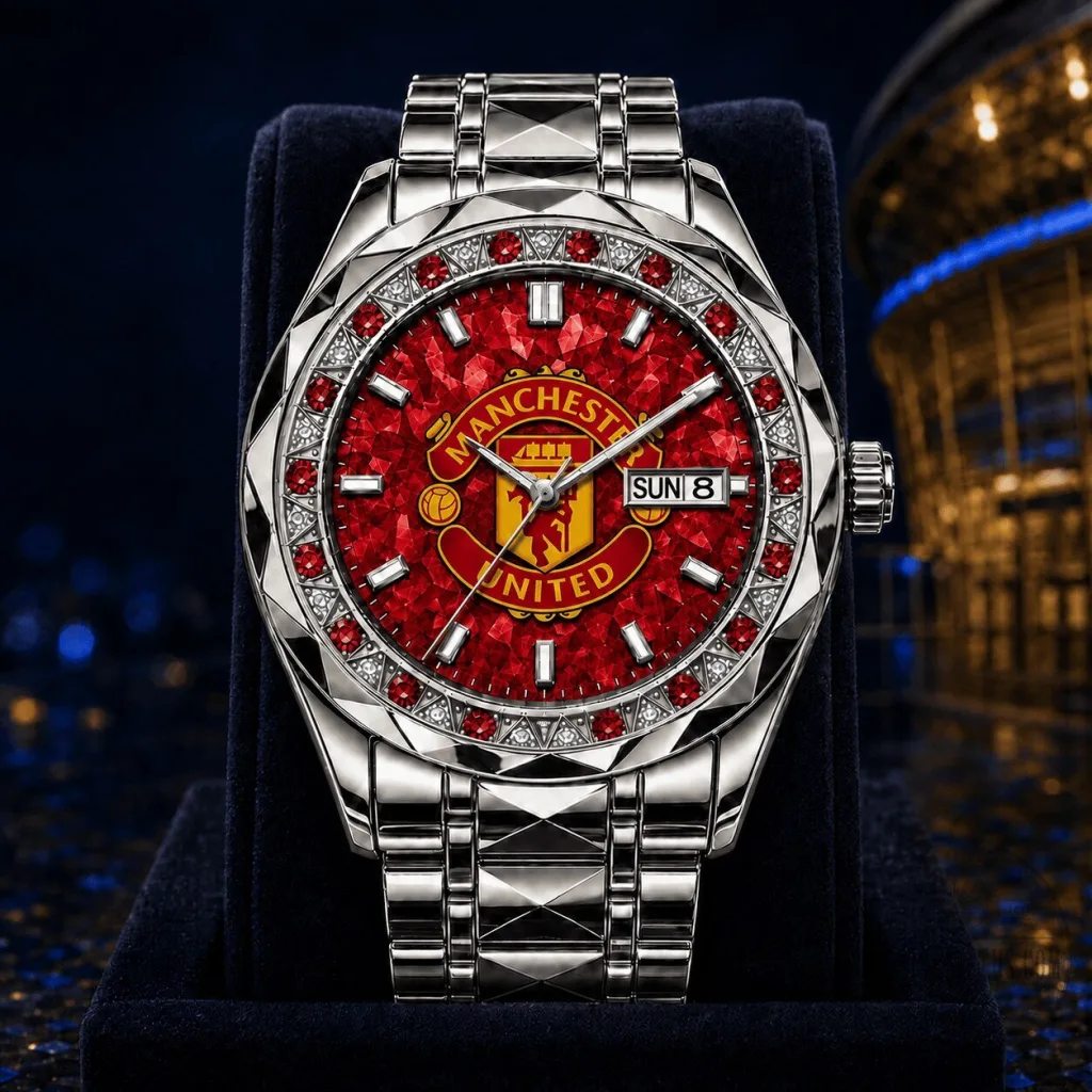 Manchester United Football Club Red Gemstone Bezel Stainless Steel Watch Manchester United Football Club Red Gemstone Bezel Stainless Steel Watch