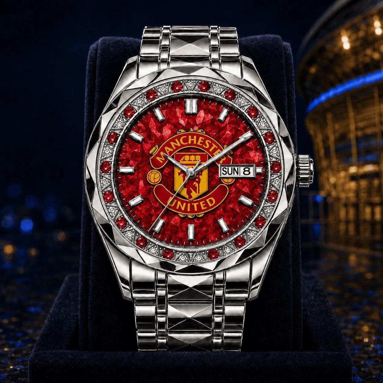 Manchester United Football Club Red Gemstone Bezel Stainless Steel Watch 2 Manchester United Football Club Red Gemstone Bezel Stainless Steel Watch