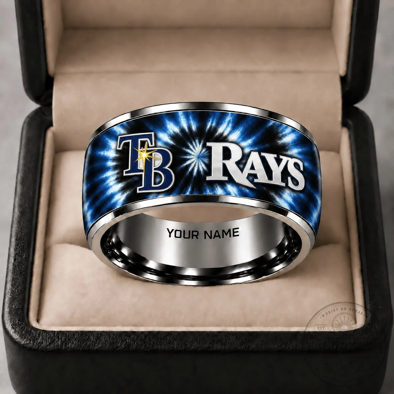 Tampa Bay Rays Tie-Dye Baseball Team Logo Stainless Steel Ring 2 Tampa Bay Rays Tie-Dye Baseball Team Logo Stainless Steel Ring
