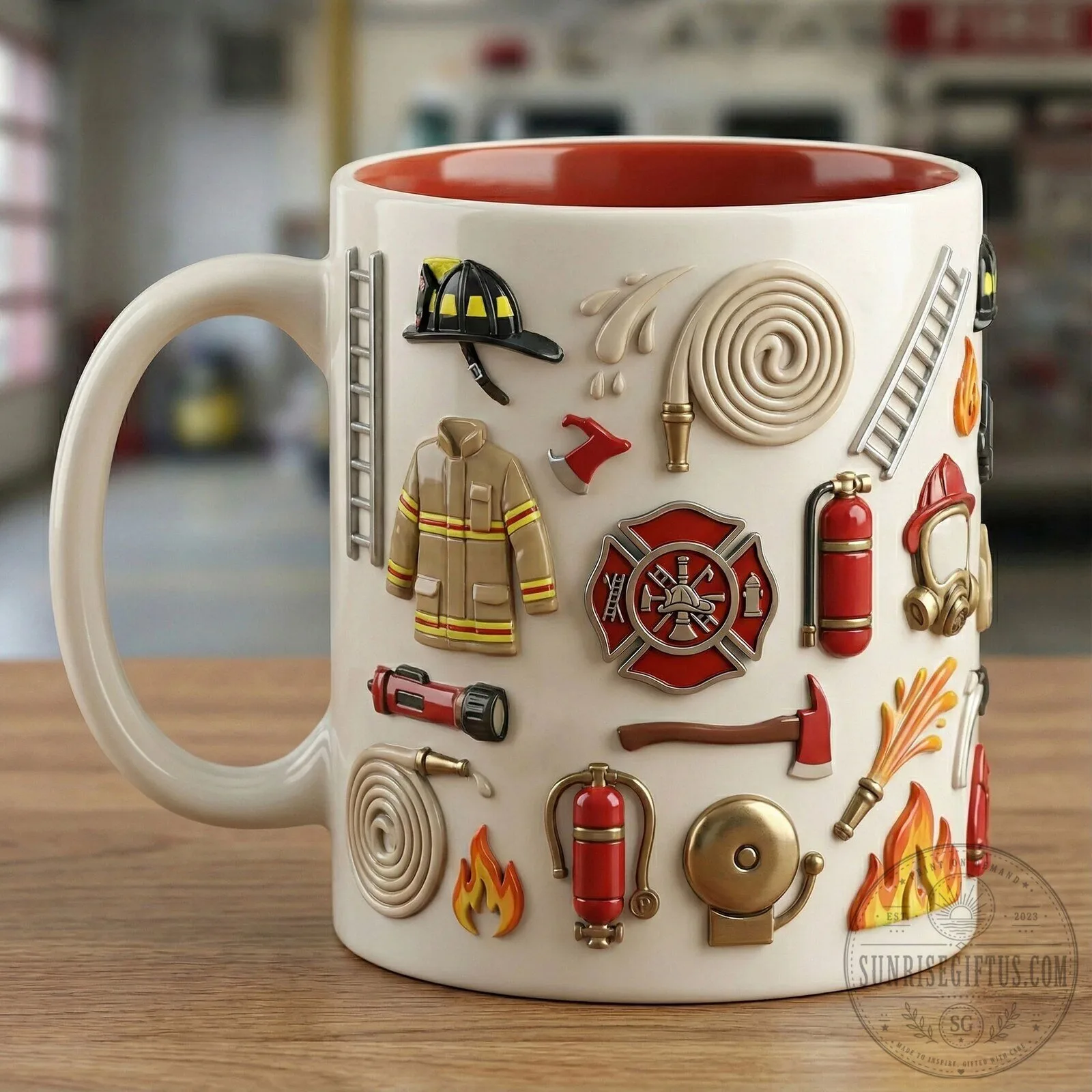 Firefighter Tools and Equipment Ceramic Coffee Mug 4 Firefighter Tools and Equipment Ceramic Coffee Mug