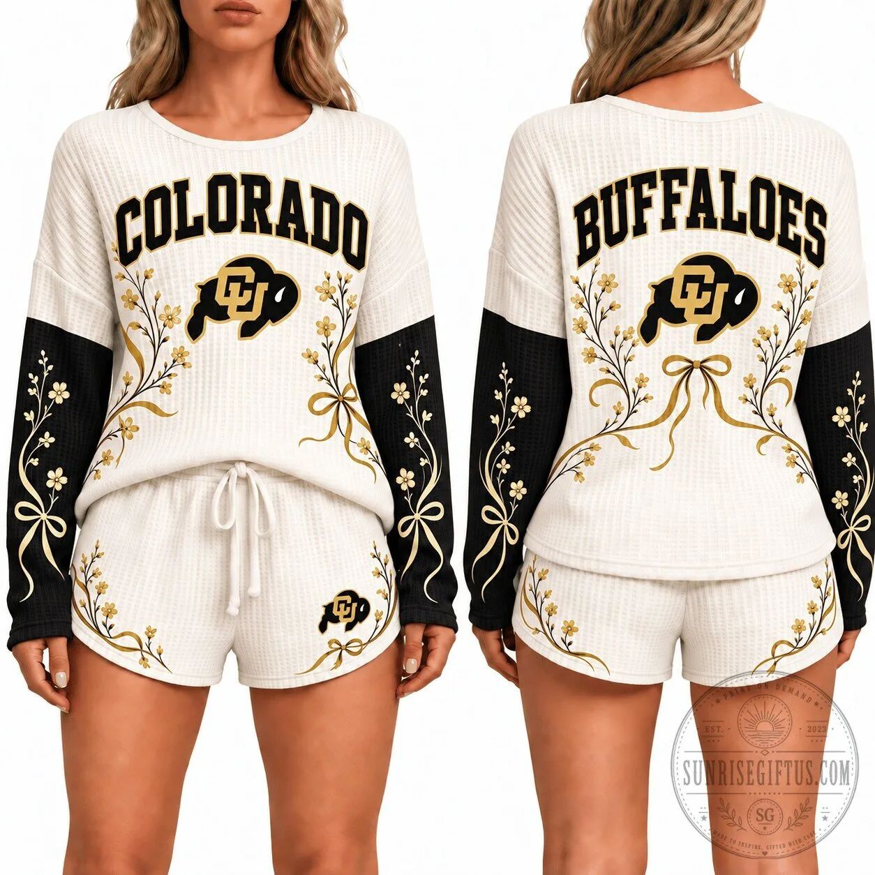 Colorado Buffaloes Women's Waffle Knit Pajama Set 1 Colorado Buffaloes Women's Waffle Knit Pajama Set