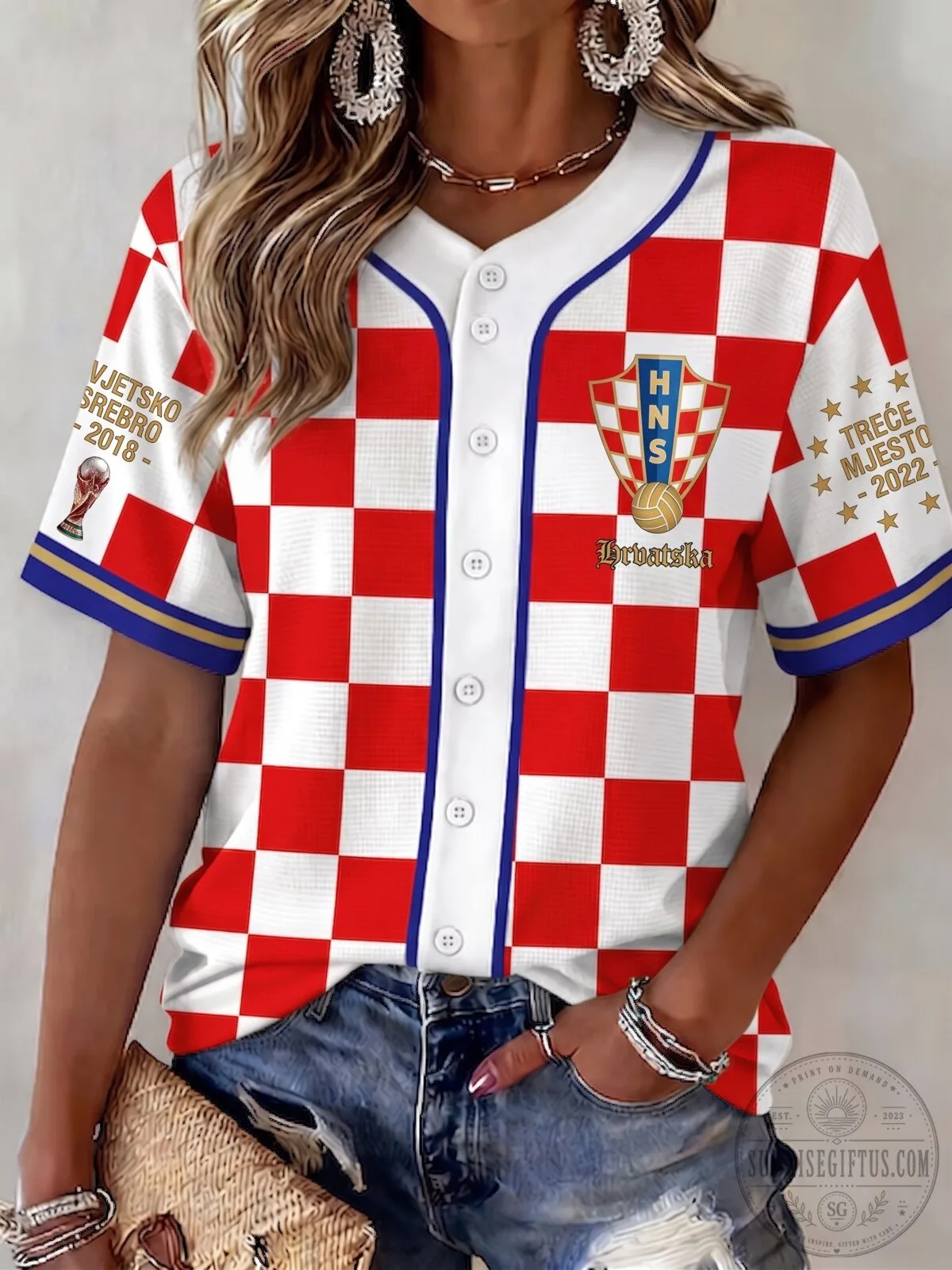 Croatia Football Fan Style Baseball Jersey for Women 5 Croatia Football Fan Style Baseball Jersey for Women