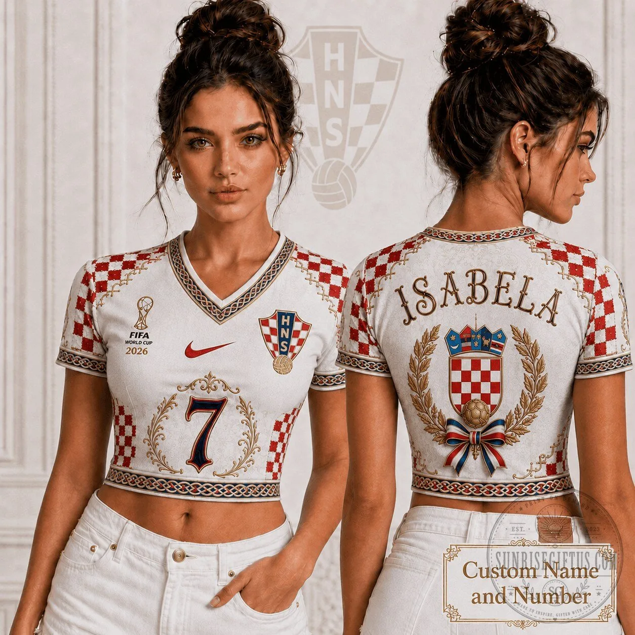 Croatia FIFA World Cup 2026 Women's Soccer Crop Top with Custom Name 10 Croatia FIFA World Cup 2026 Women's Soccer Crop Top with Custom Name