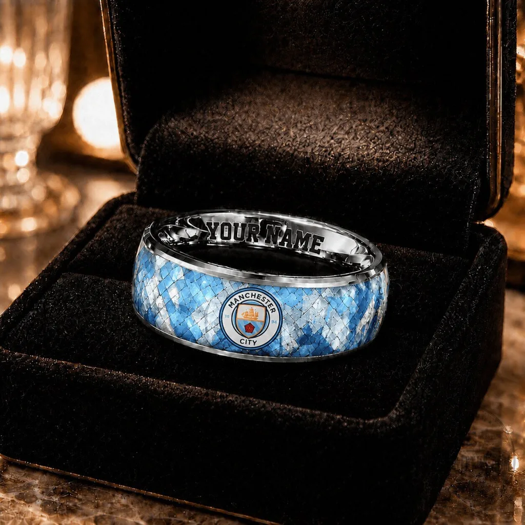 Manchester City Football Club Personalized Ring with Custom Name for Fans Manchester City Football Club Personalized Ring with Custom Name for Fans