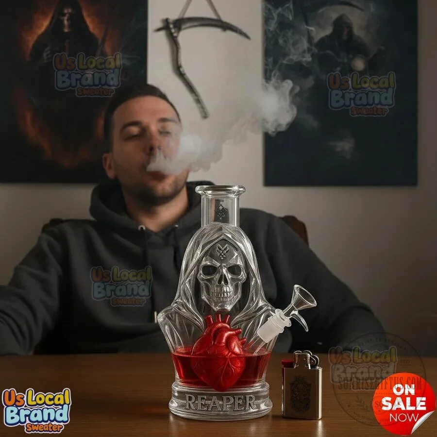 Grim Reaper Skull and Heart Glass Bong with Detachable Bowl 1 Grim Reaper Skull and Heart Glass Bong with Detachable Bowl
