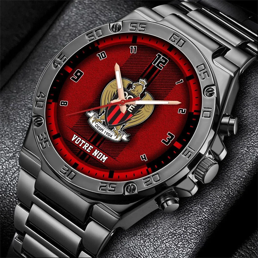 OGC Nice Football Club Logo Custom Name Stainless Steel Watch 1 OGC Nice Football Club Logo Custom Name Stainless Steel Watch