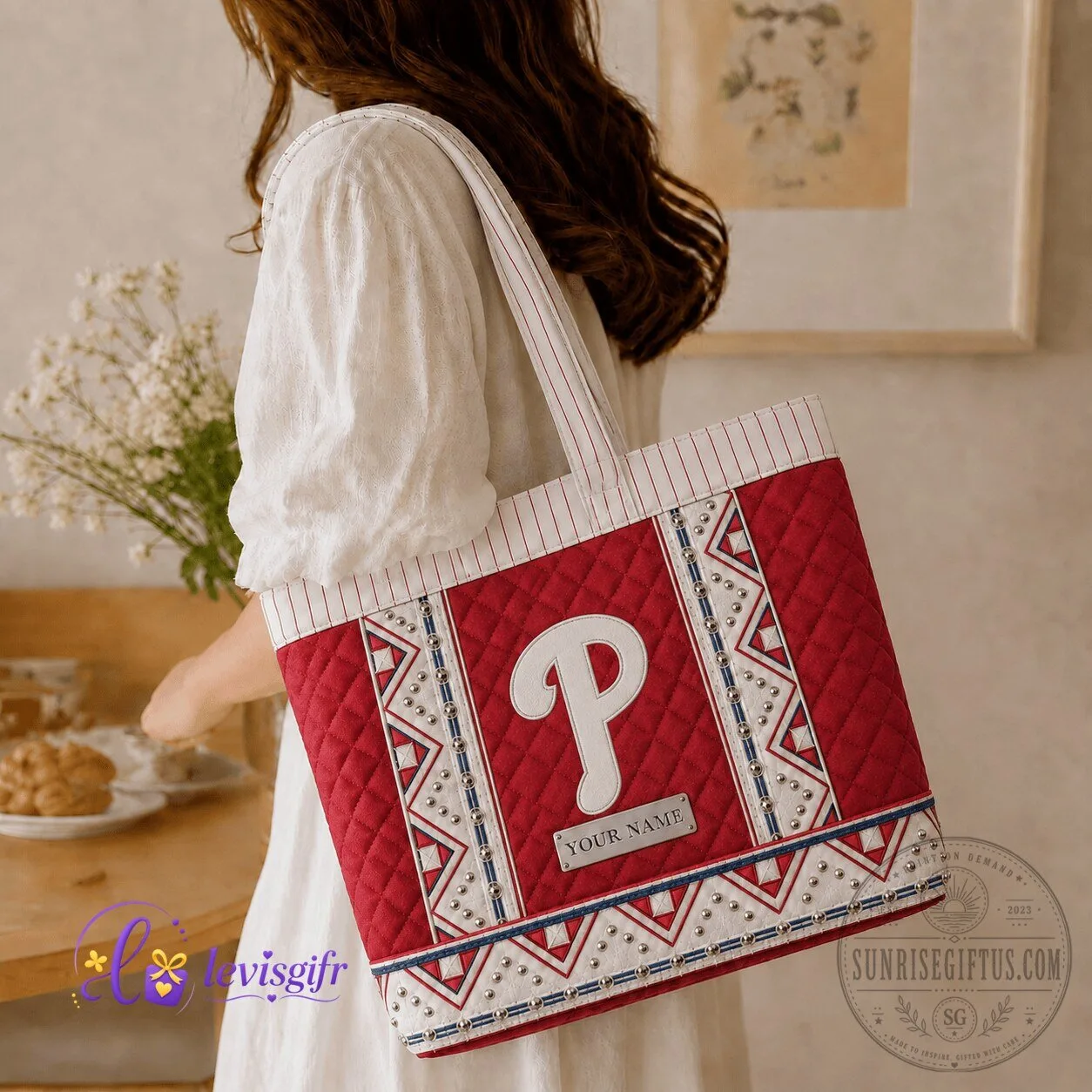 Philadelphia Phillies Baseball Team Personalized Quilted Tote Bag