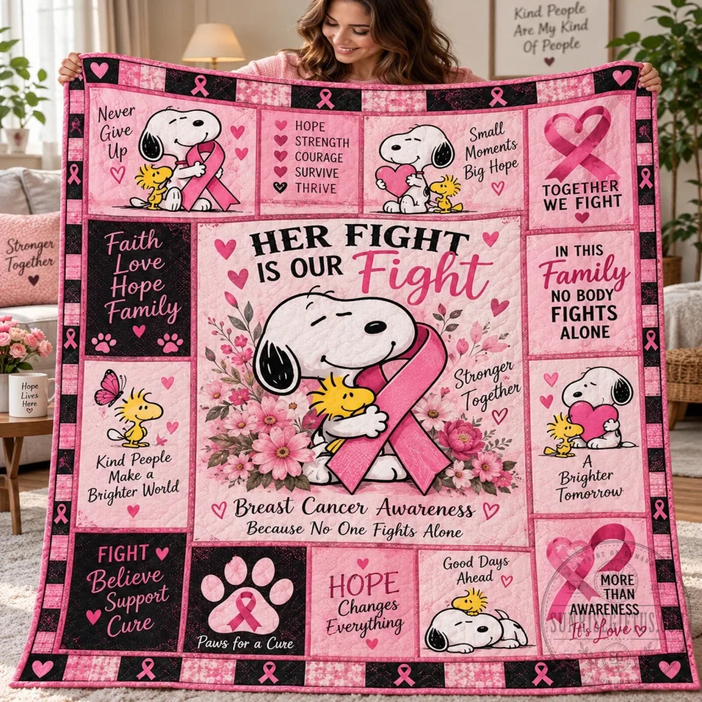 Snoopy Breast Cancer Awareness Together We Fight Pink Ribbon Quilt Blanket Snoopy Breast Cancer Awareness Together We Fight Pink Ribbon Quilt Blanket