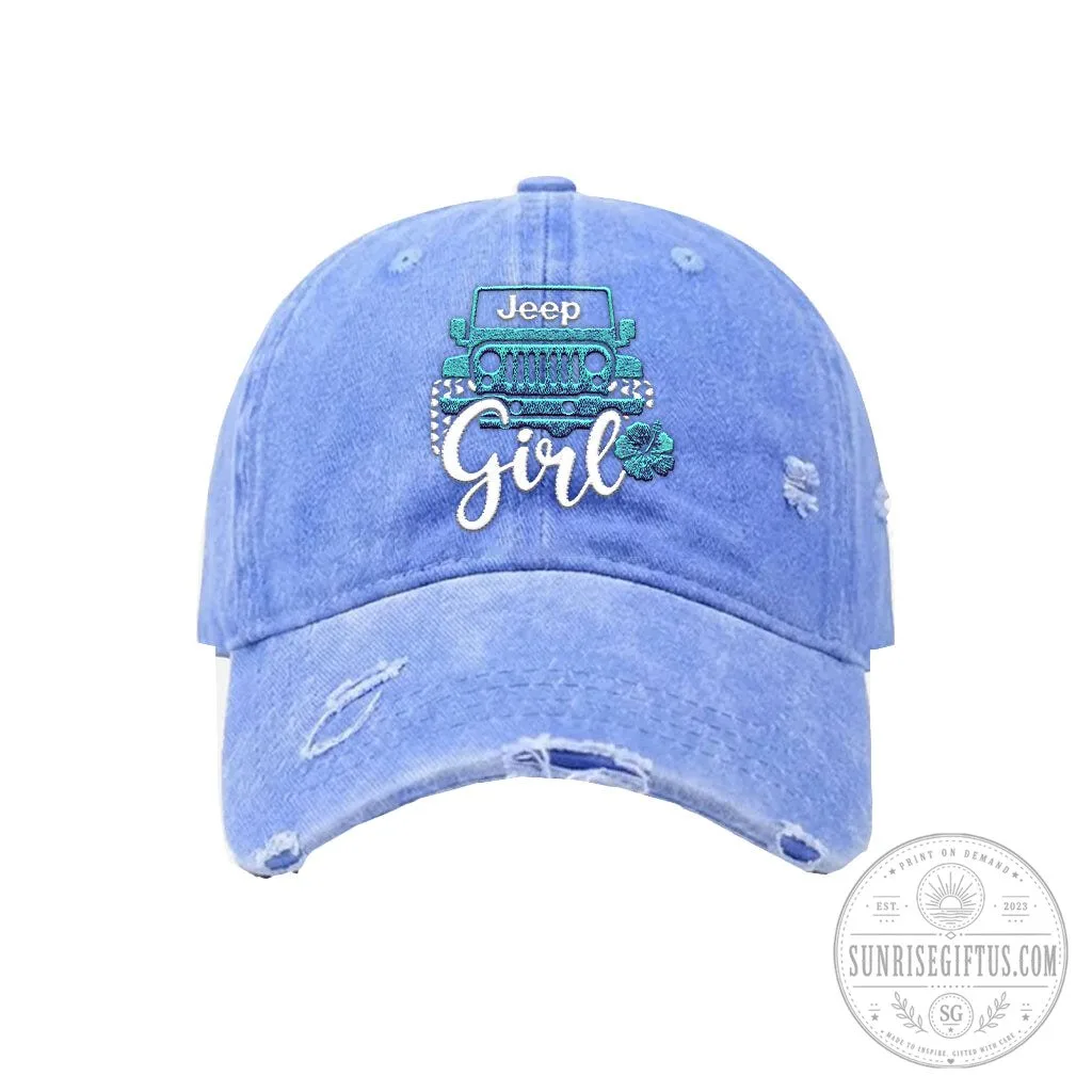 Jeep Girl Offroad Flower Distressed Washed Cotton Baseball Cap Hat 16 Jeep Girl Offroad Flower Distressed Washed Cotton Baseball Cap Hat