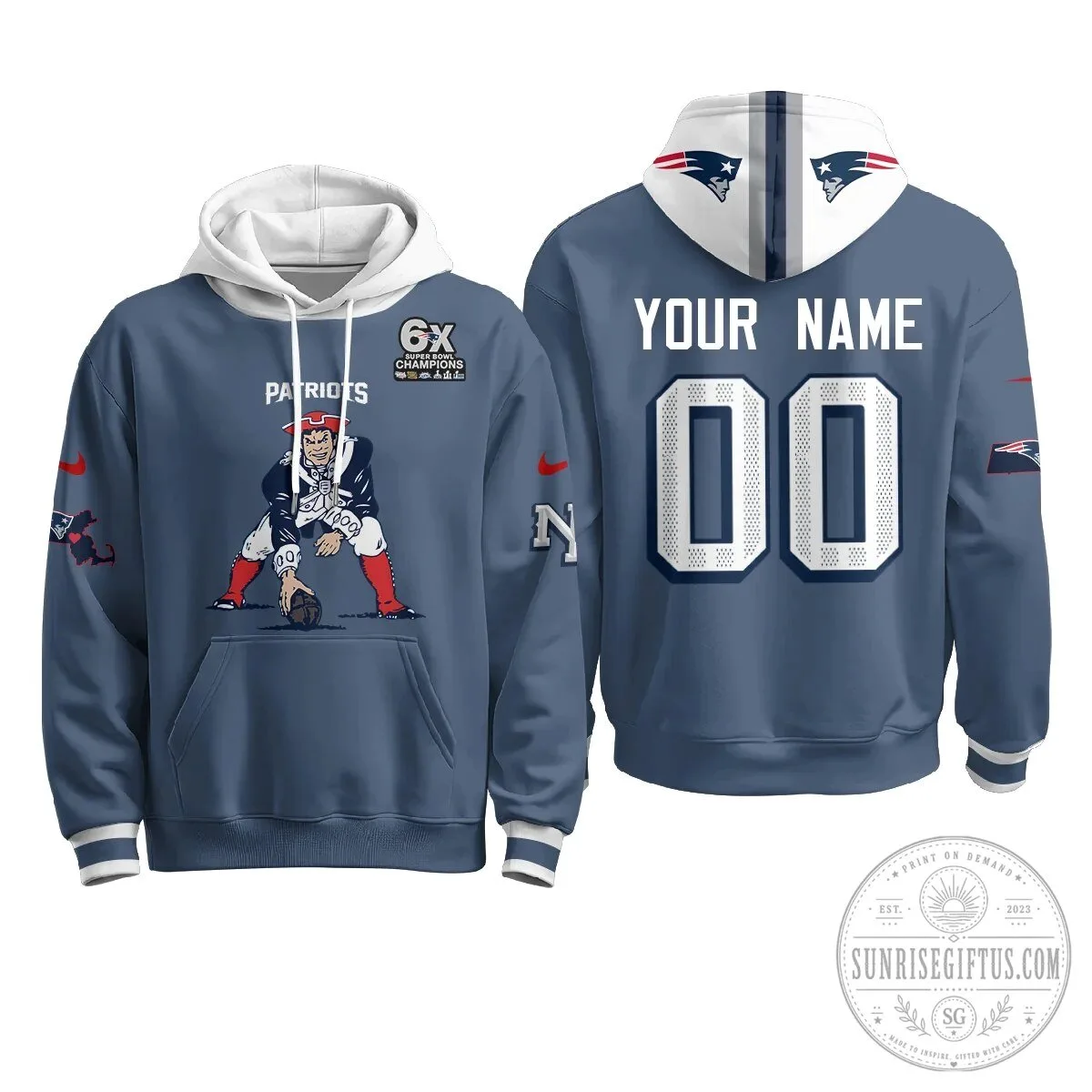 New England Patriots Minuteman Edition Custom Football Hoodie
