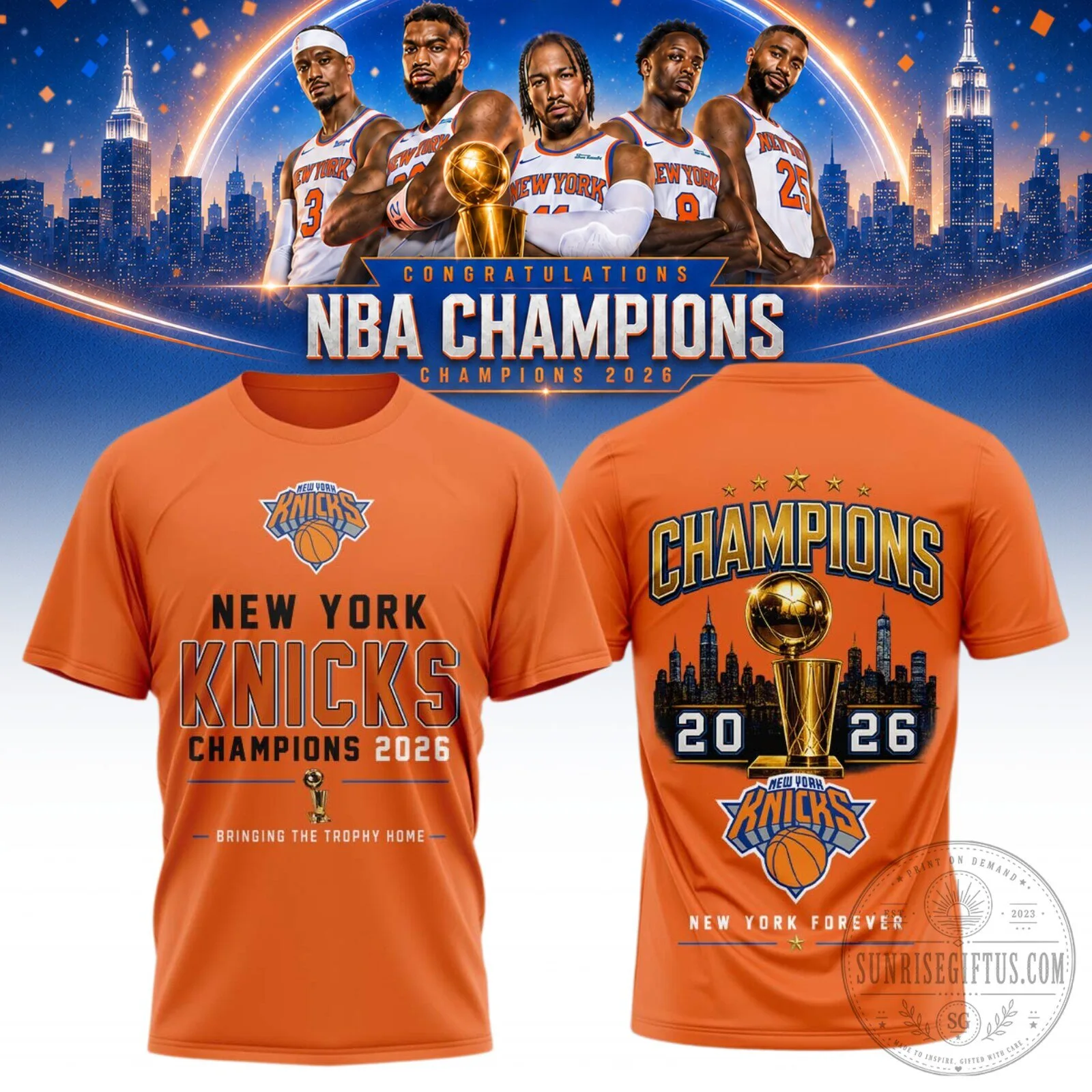 New York Knicks NBA Champions 2026 Bringing The Trophy Home T-Shirt 6 New York Knicks NBA Champions 2026 Bringing The Trophy Home T-Shirt
