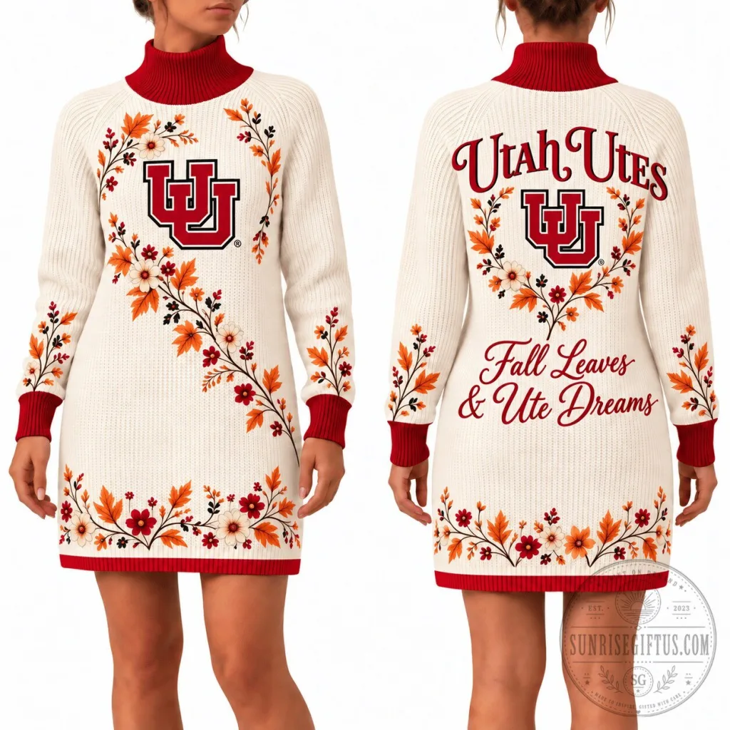 Utah Utes Fall Leaves and Ute Dreams Autumn Sweater Dress for Women Utah Utes Fall Leaves and Ute Dreams Autumn Sweater Dress for Women