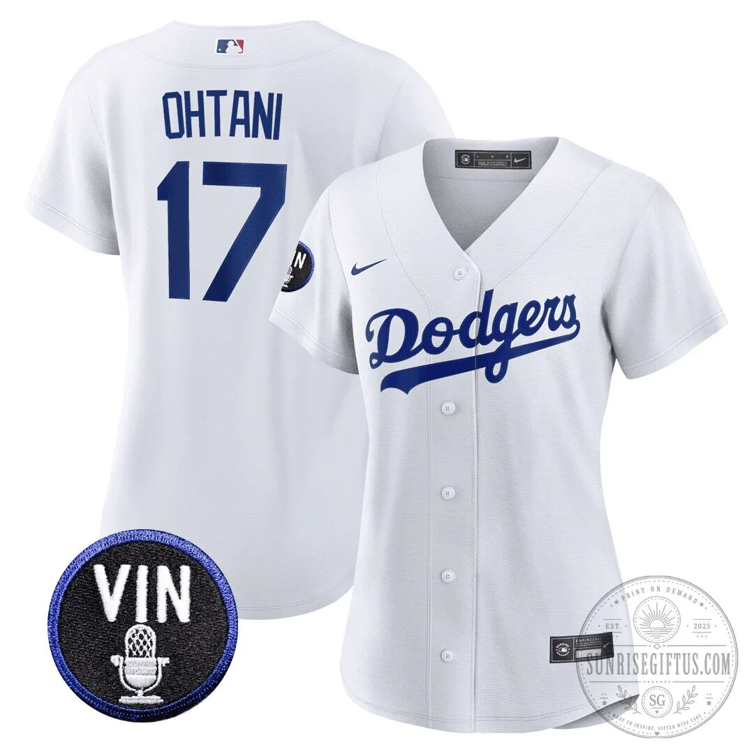 Los Angeles Dodgers Shohei Ohtani Vin Scully Patch Baseball Jersey