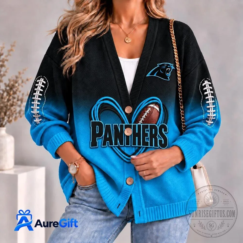 Carolina Panthers Football Team Blue Ombre Cardigan Sweater 1 Carolina Panthers Football Team Blue Ombre Cardigan Sweater