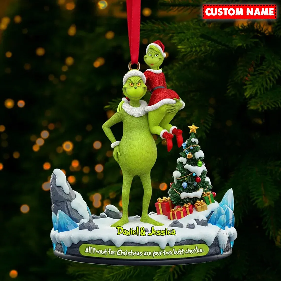 The Grinch All I Want For Christmas Is Your Two Butt Cheeks Couple Ornament