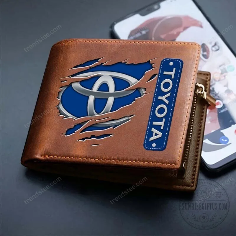 Toyota Car Logo Distressed Leather Bifold Wallet 3 Toyota Car Logo Distressed Leather Bifold Wallet