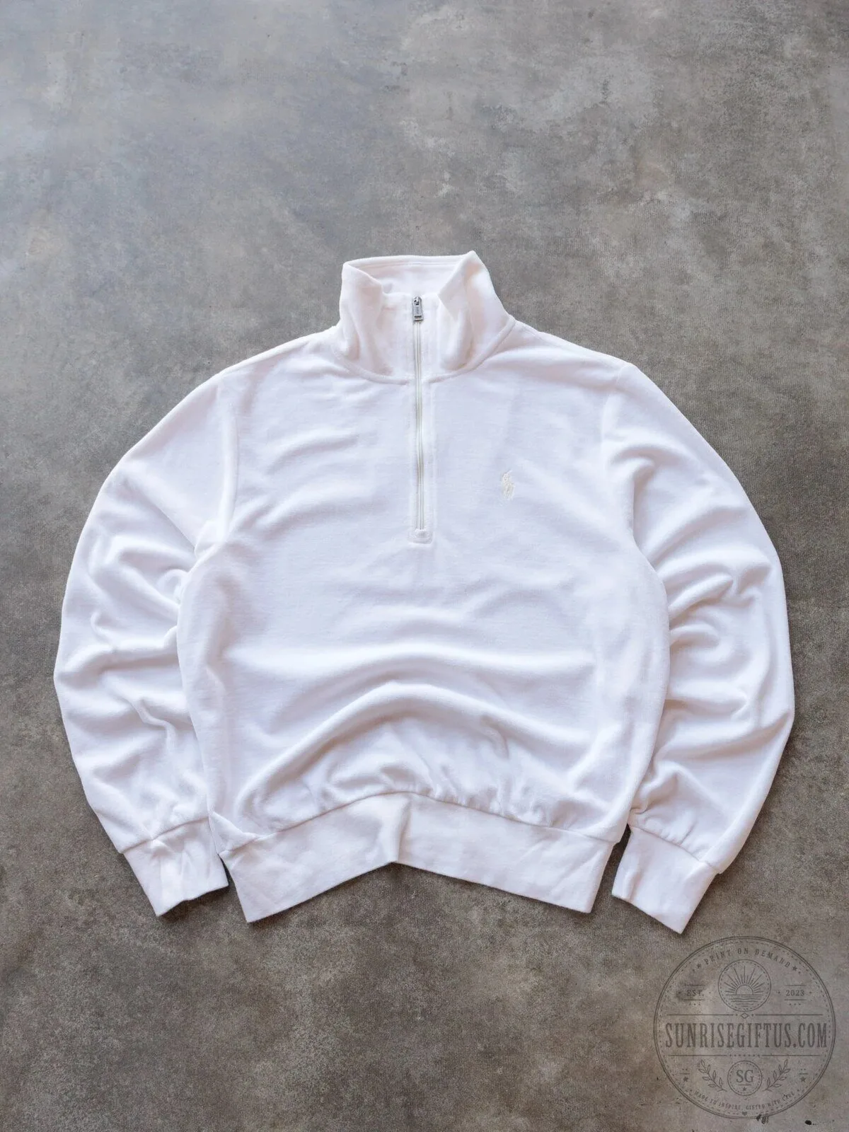 Polo Ralph Lauren White Velour Quarter Zip Pullover Sweatshirt