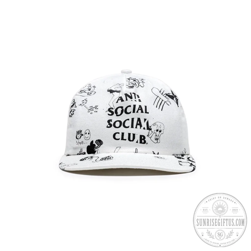 Anti Social Social Club Illustrated White Baseball Cap Hat Anti Social Social Club Illustrated White Baseball Cap Hat