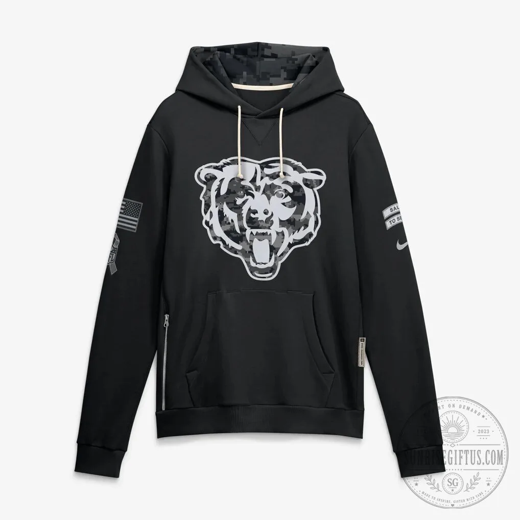 Chicago Bears Salute To Service Black Camouflage Logo Pullover Hoodie