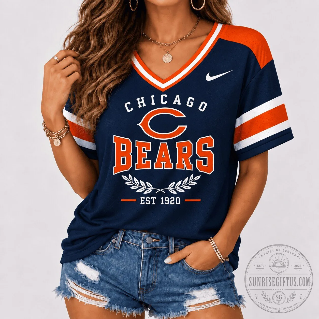 Chicago Bears Shirt Vintage Style V-Neck Football Fan Apparel