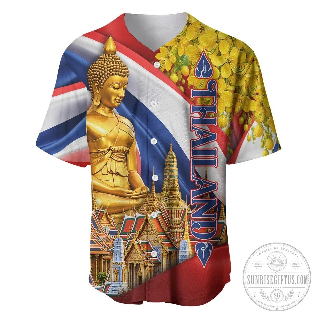 Thailand Golden Buddha Elephant Temple Garuda Art Baseball Jersey