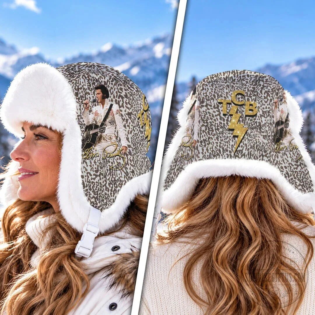 Elvis Presley Leopard Print Winter Hat with Faux Fur Lining