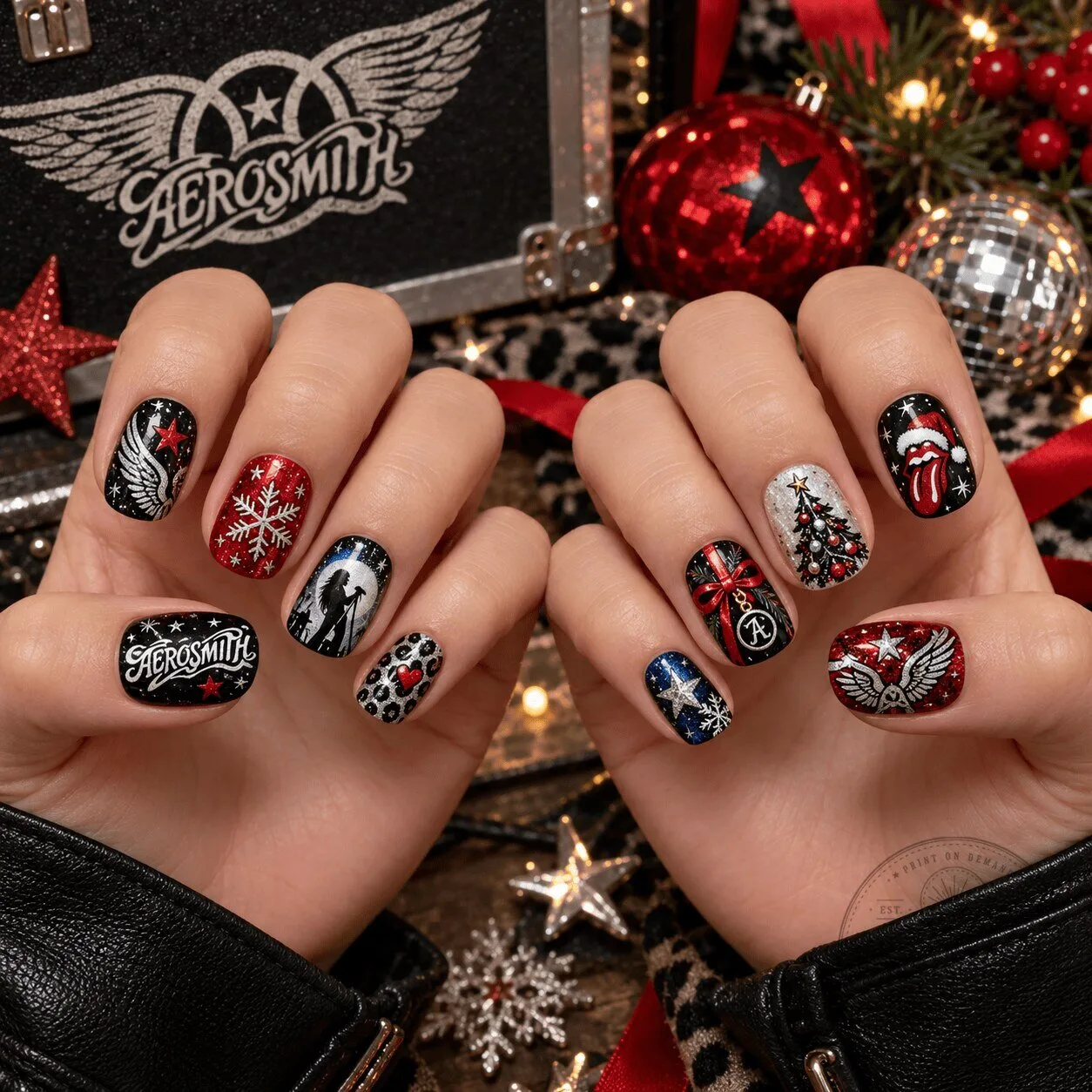 Aerosmith Christmas Holiday Press On Nails Set 1 Aerosmith Christmas Holiday Press On Nails Set