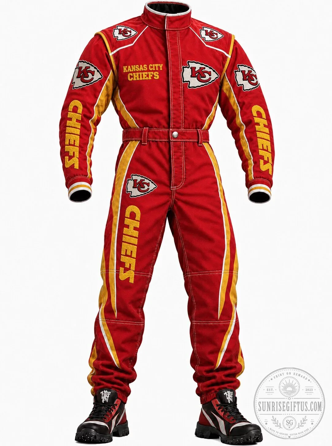 Kansas City Chiefs Racing Jumpsuit Adult Red and Yellow Full Body Suit