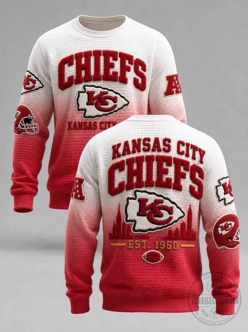 Kansas City Chiefs Football Team Red White Gradient Crewneck Sweatshirt 1 Kansas City Chiefs Football Team Red White Gradient Crewneck Sweatshirt