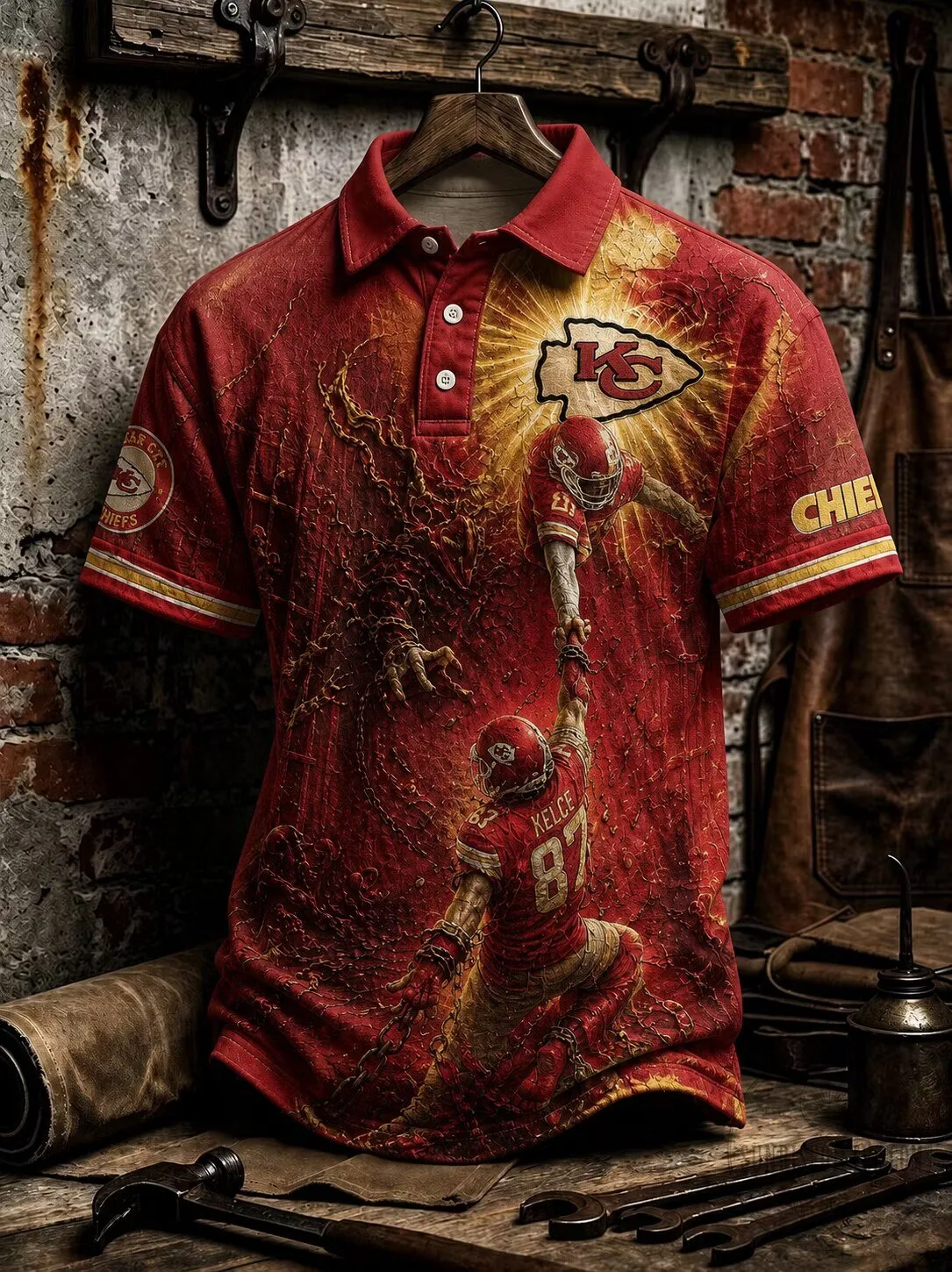 Kansas City Chiefs Travis Kelce Football Polo Shirt for Men