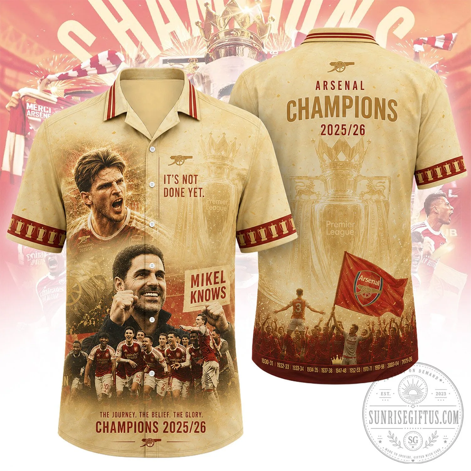 Arsenal Champions 2025-2026 Premier League Football Hawaiian Shirt 2 Arsenal Champions 2025-2026 Premier League Football Hawaiian Shirt