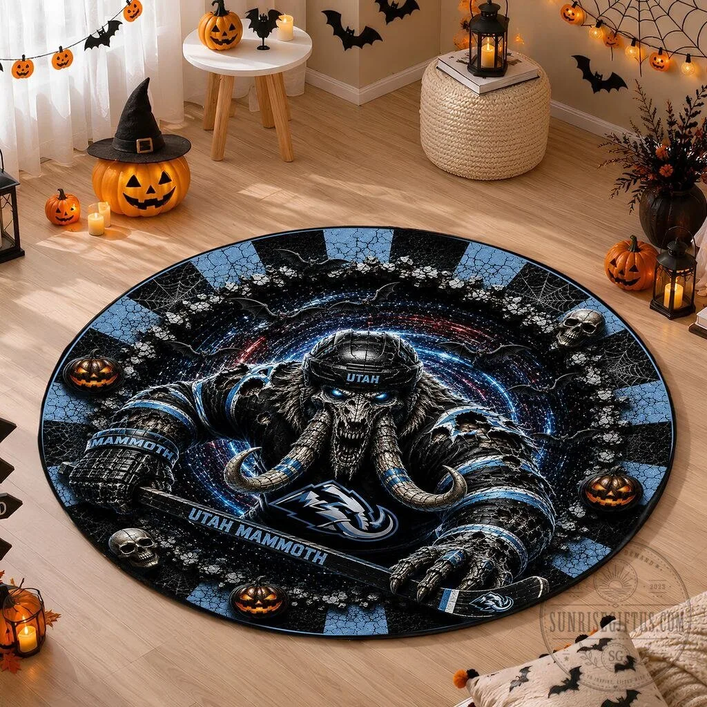 Utah Mammoth Hockey Team Halloween Round Quilted Floor Rug 5 Utah Mammoth Hockey Team Halloween Round Quilted Floor Rug