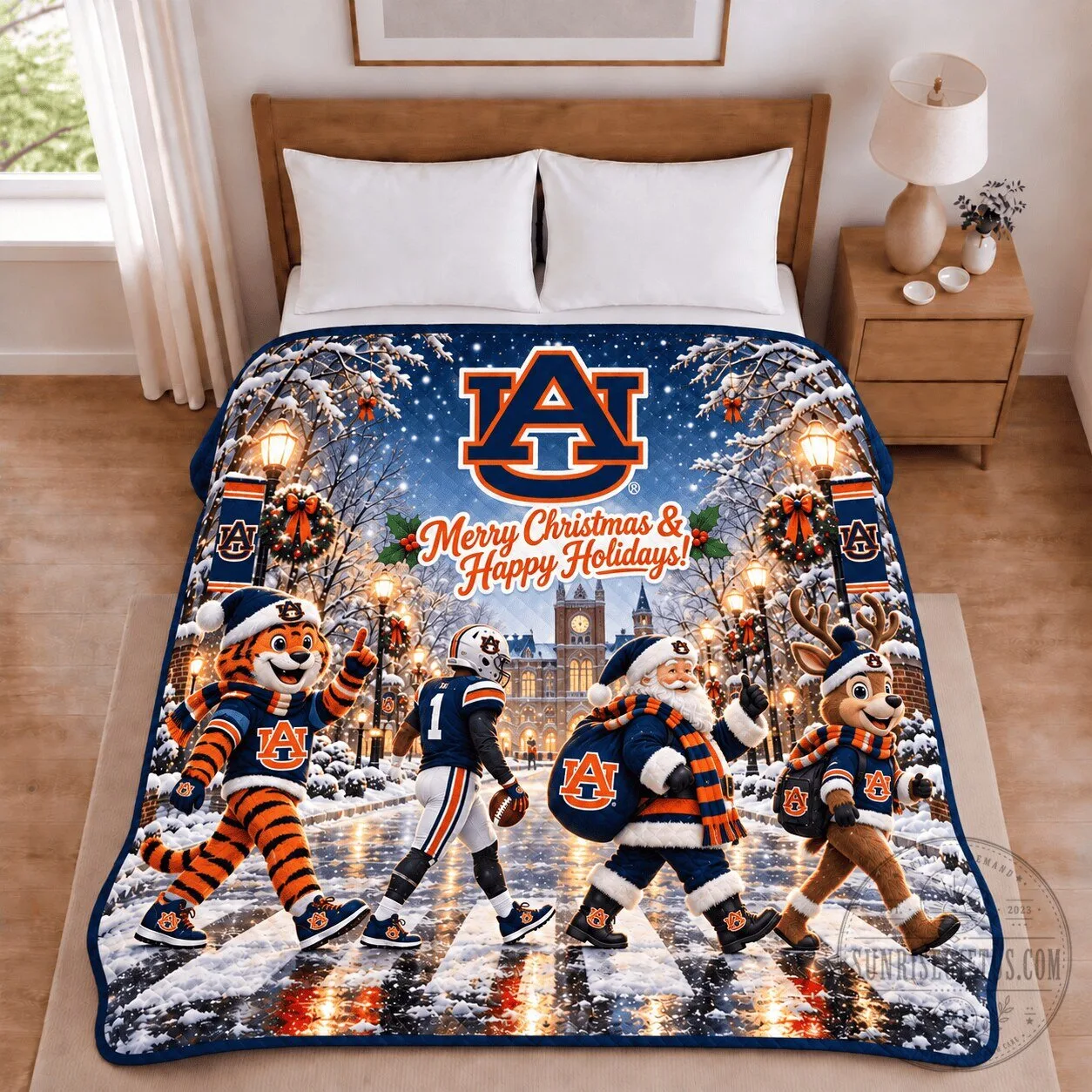 Auburn Tigers Christmas Football Holiday Merry Christmas Happy Holidays Blanket