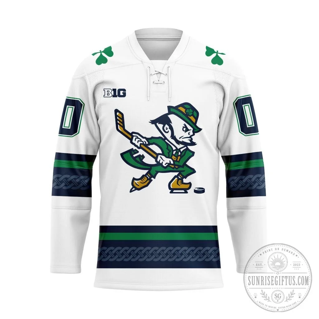Notre Dame Fighting Irish Personalized White Lace-Up Hockey Jersey 2 Notre Dame Fighting Irish Personalized White Lace-Up Hockey Jersey