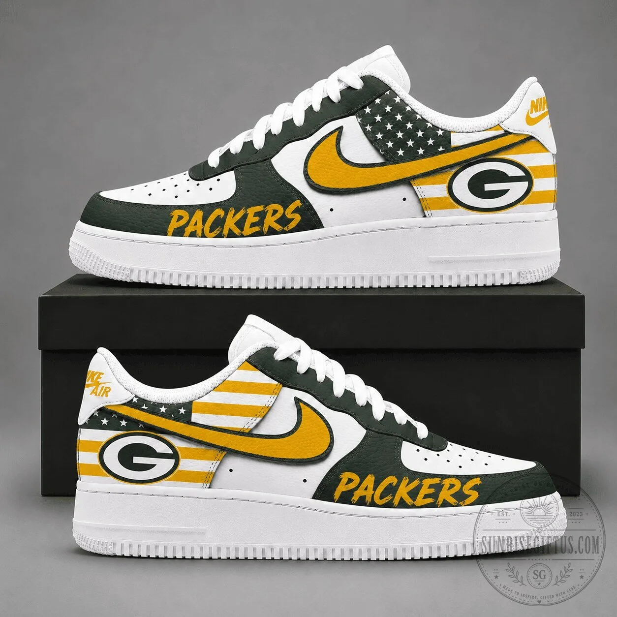 Green Bay Packers American Football Team White and Gold Sneakers 2 Green Bay Packers American Football Team White and Gold Sneakers