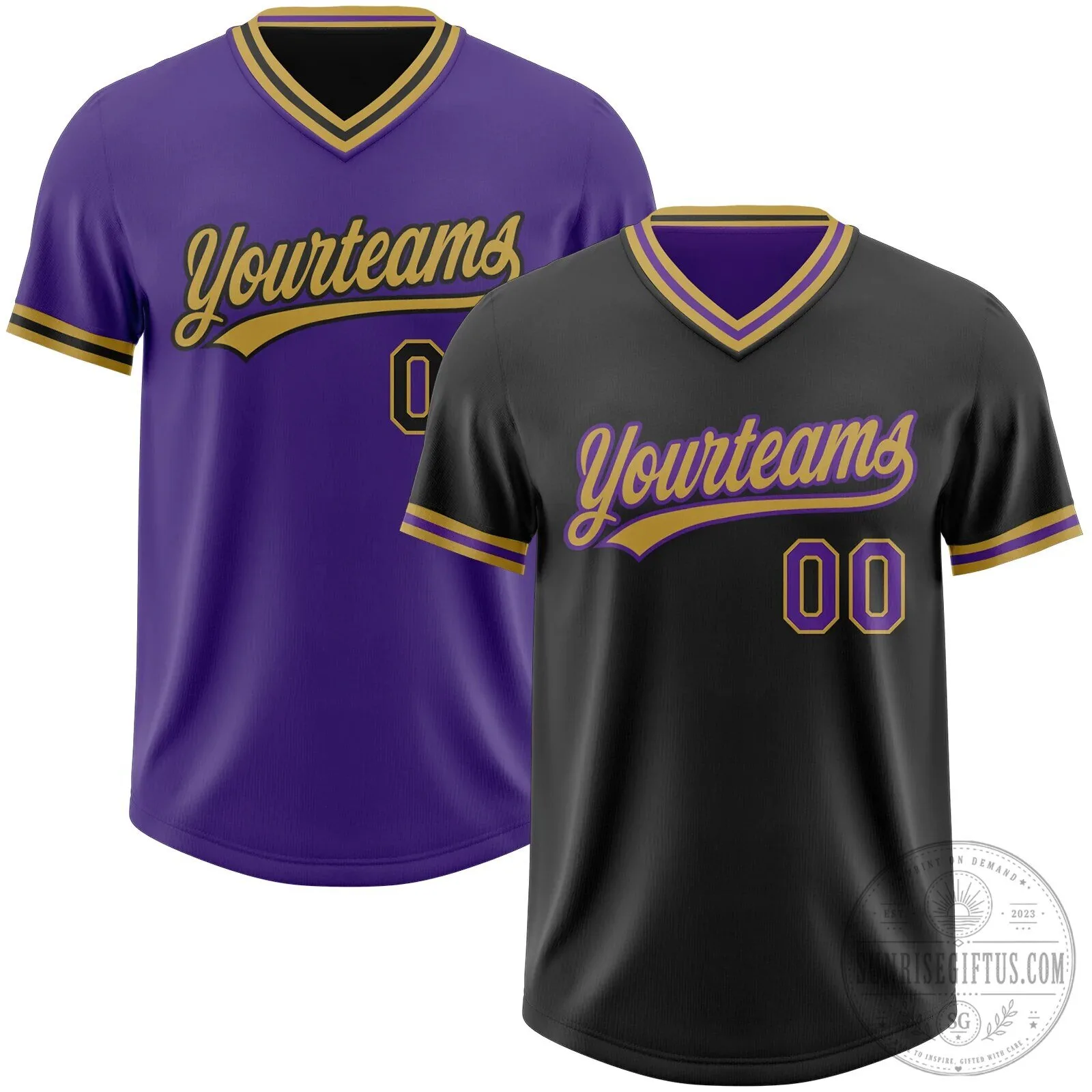 Custom Black Purple Gold Reversible Short Sleeve Baseball Jersey Shirt 1 Custom Black Purple Gold Reversible Short Sleeve Baseball Jersey Shirt