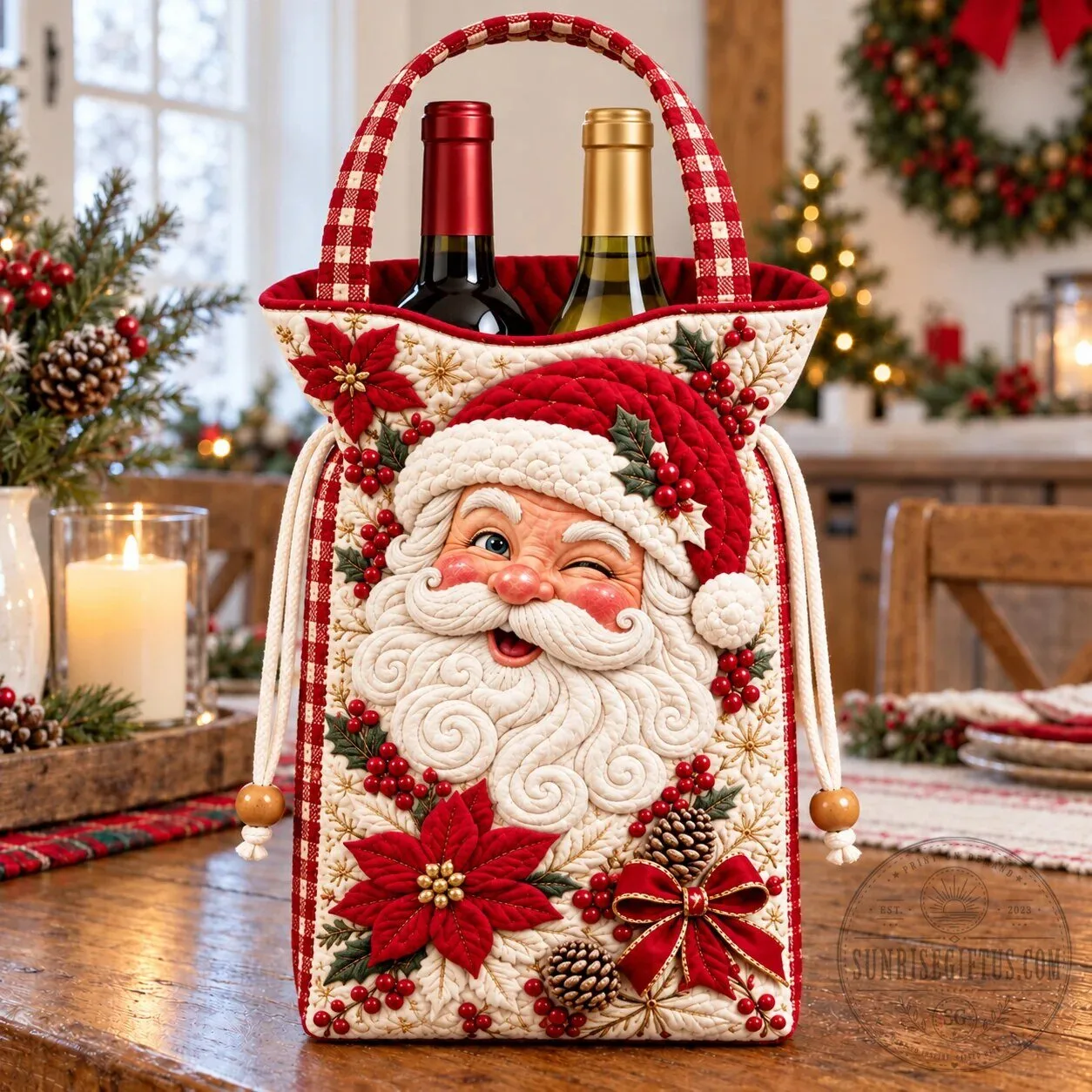 Winking Santa Claus Quilted Christmas Wine Bottle Carrier Bag 8 Winking Santa Claus Quilted Christmas Wine Bottle Carrier Bag