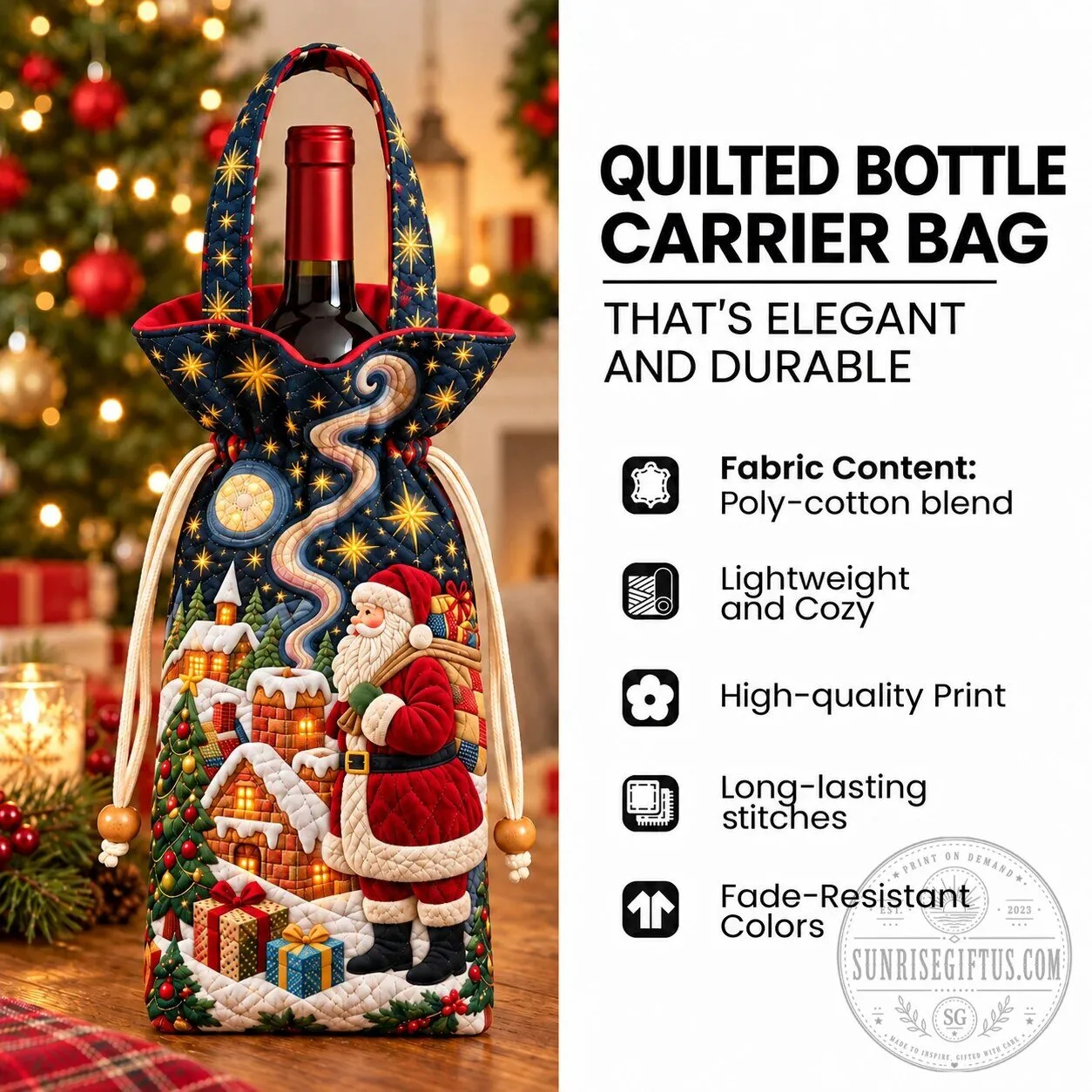 Winking Santa Claus Quilted Christmas Wine Bottle Carrier Bag 10 Winking Santa Claus Quilted Christmas Wine Bottle Carrier Bag