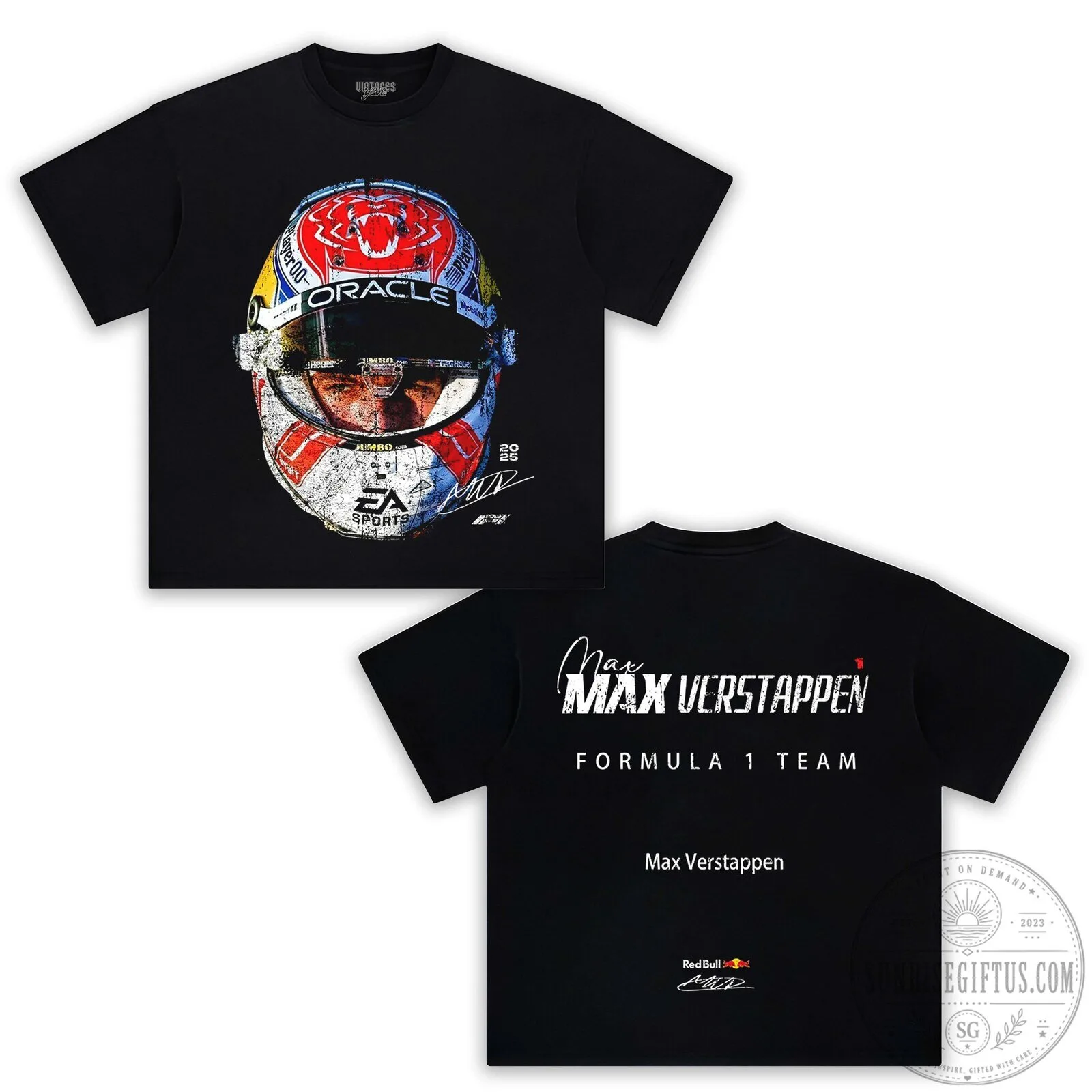 Max Verstappen Formula 1 Team Helmet Graphic Black T-Shirt