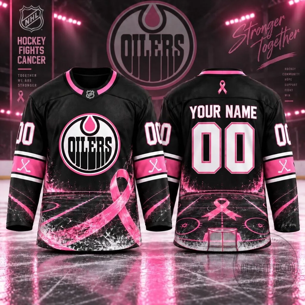 Edmonton Oilers Hockey Fights Cancer Personalized Black and Pink Hockey Jersey 3 Edmonton Oilers Hockey Fights Cancer Personalized Black and Pink Hockey Jersey