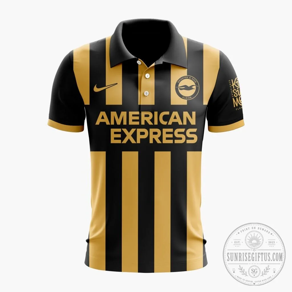 Brighton & Hove Albion Black Gold Striped American Express Polo Shirt