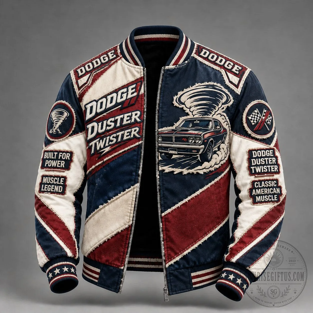 Dodge Duster Twister Muscle Car Retro Graphic Bomber Jacket for Men